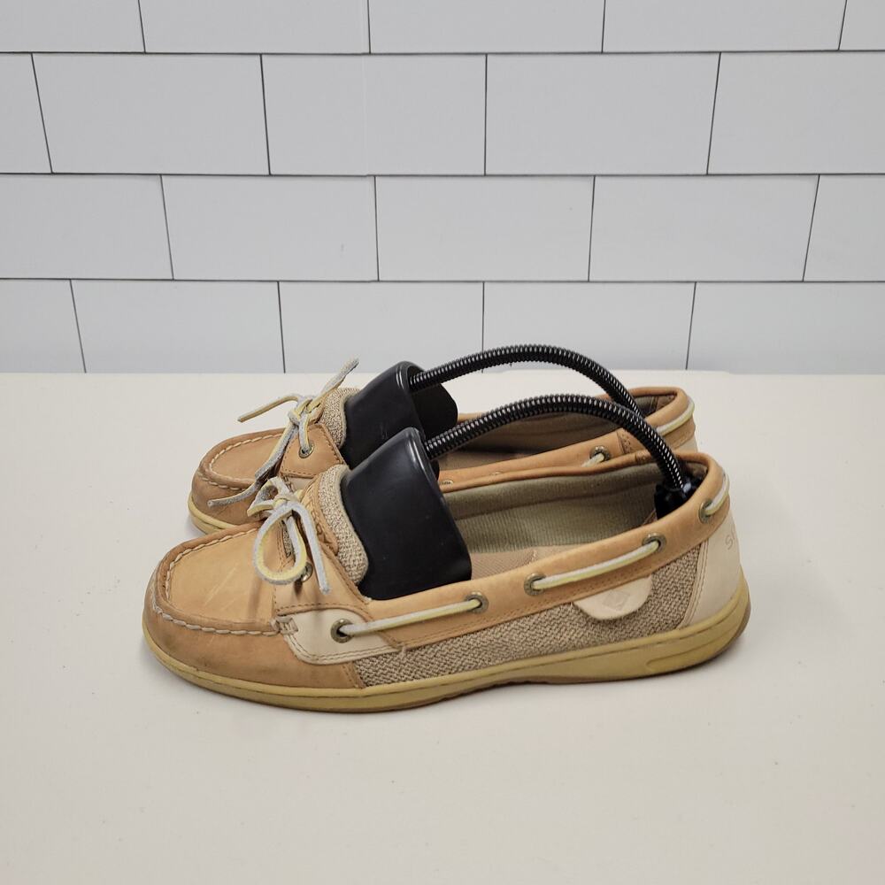 Sperry Top-Sider Women's Size 10 Tan Leather Canvas Boat Shoes Loafers